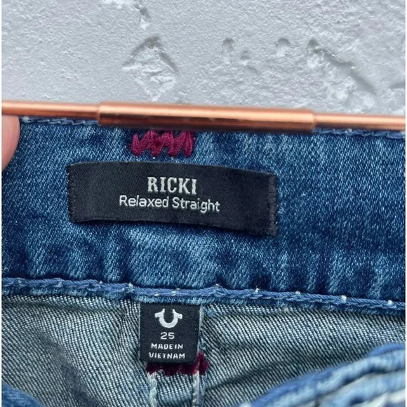 True Religion Mens Ricky Relaxed Straight Super T Flap Denim Pants Blue Sz 25 - Picture 10 of 16